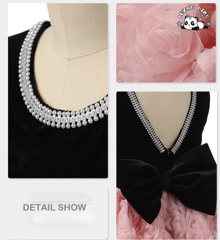 LEZONKIDS - High Quality Children's Performance Dress V Neck Sleeveless Floral Party Girls Dress